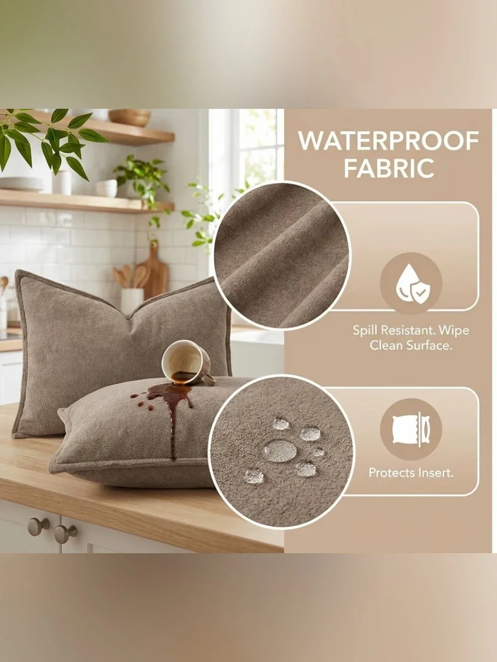 Set Of 2 Taupe Throw Pillow Covers Euro Size 22 X 22